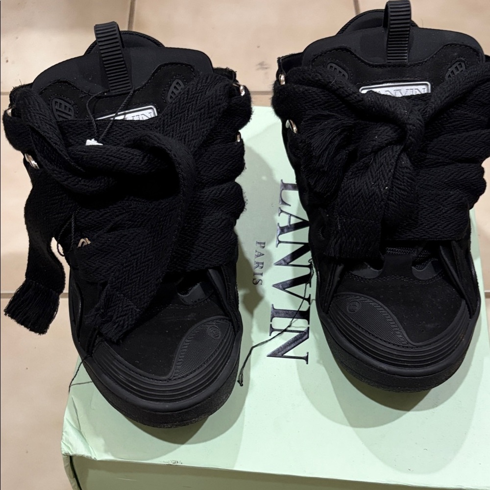 Lanvin Black High-Top Sneakers with Bold Laces